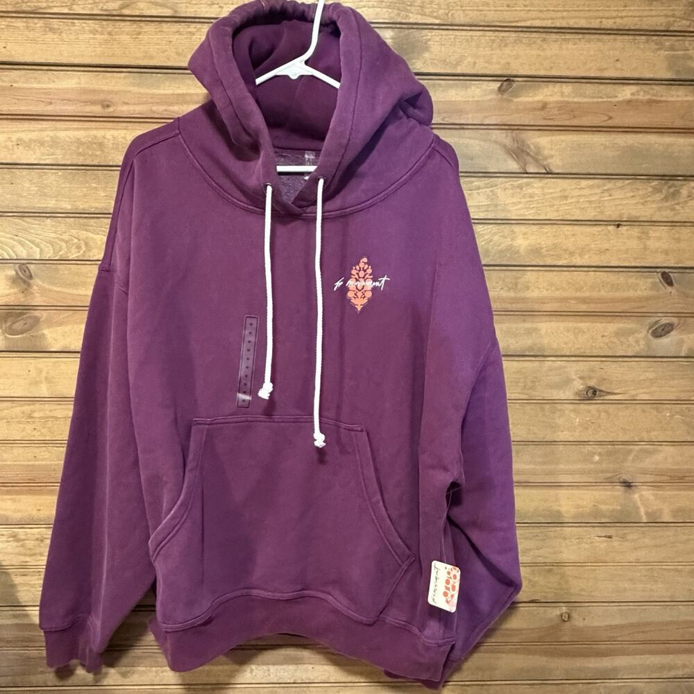 Free People Women's Size M Movement Last Call Logo Hoodie Deep Mulberry NWT